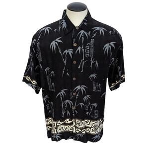 Mens Vintage Silver Edition QUICKSILVER Black Hawaiian Shirt Size LARGE